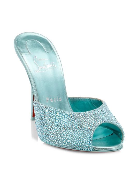 Christian Louboutin Dolly 100 Crystal-Embellished Leather Mules - Image 2
