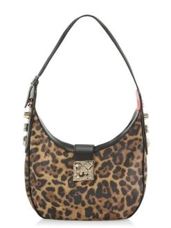 Christian Louboutin Small Carasky Leopard-Print Leather Studded Shoulder Bag