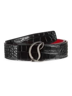Christian Louboutin CL Logo Croc Embossed Belt For Men