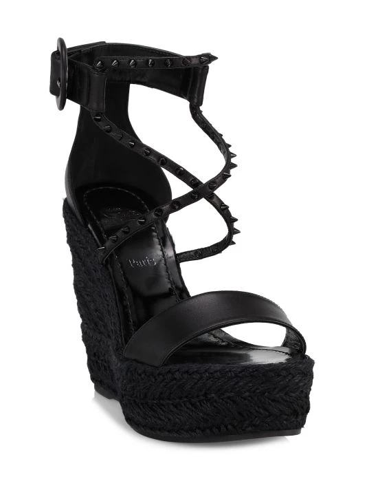 Christian Louboutin Chocazeppa Spikes 120 Leather Wedge Sandals Black - Image 2