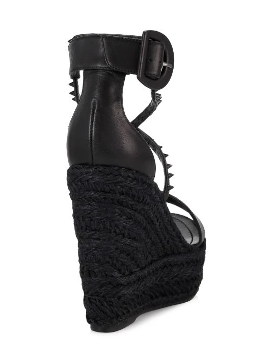 Christian Louboutin Chocazeppa Spikes 120 Leather Wedge Sandals Black - Image 3