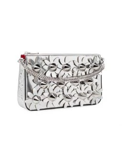 Christian Louboutin Loubila Floral-Embellished Metallic Leather Pouch
