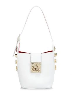 Christian Louboutin Carasky Leather Studded Shoulder Bag Bianco Gold