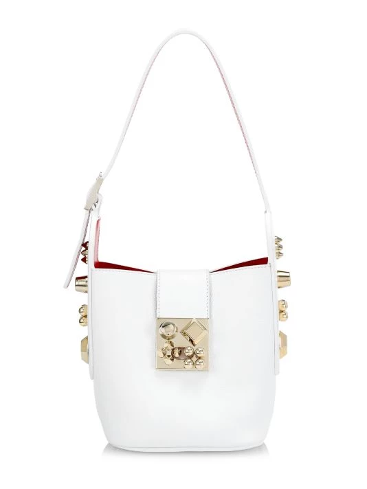 Christian Louboutin Carasky Leather Studded Shoulder Bag Bianco Gold