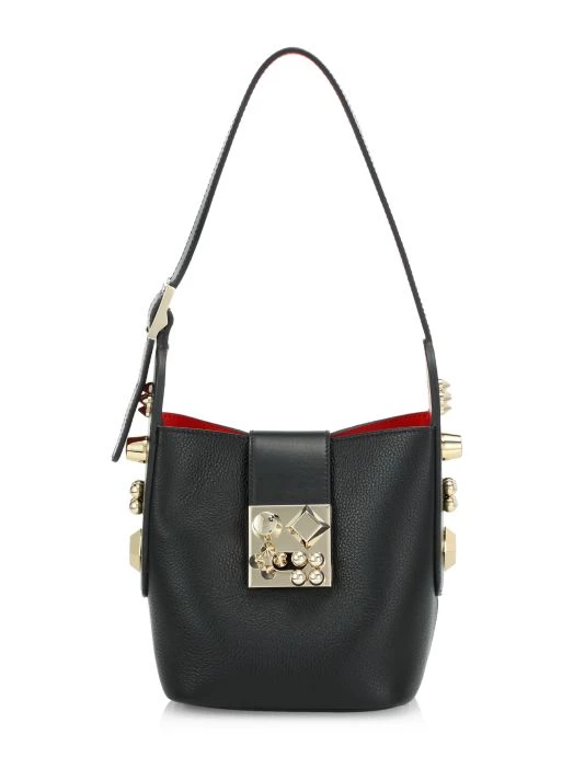 Christian Louboutin Carasky Leather Studded Shoulder Bag Bianco Gold - Image 5