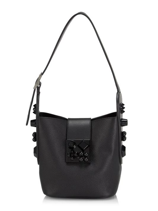 Christian Louboutin Carasky Leather Studded Shoulder Bag Bianco Gold - Image 7