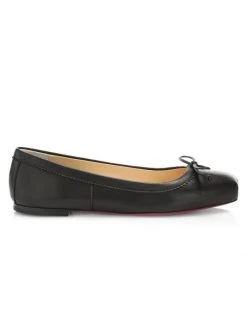 Christian Louboutin Mamadrague Square-Toe Leather Ballet Flats Fennec