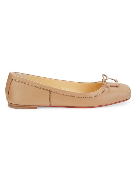 Christian Louboutin Mamadrague Square-Toe Leather Ballet Flats Fennec - Image 8