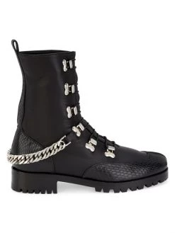 Christian Louboutin Horse Chain-Trimmed Leather Combat Boots