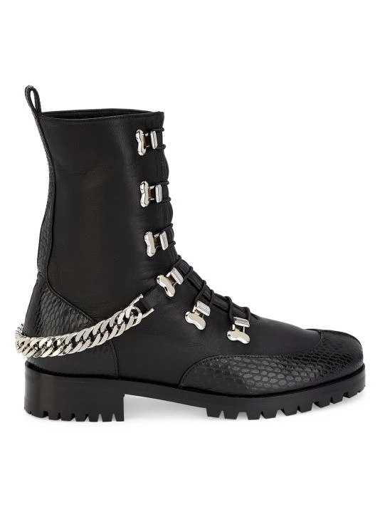 Christian Louboutin Horse Chain-Trimmed Leather Combat Boots