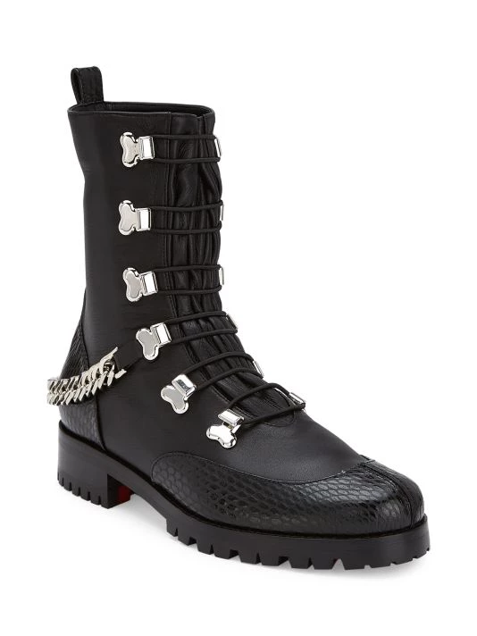 Christian Louboutin Horse Chain-Trimmed Leather Combat Boots - Image 2