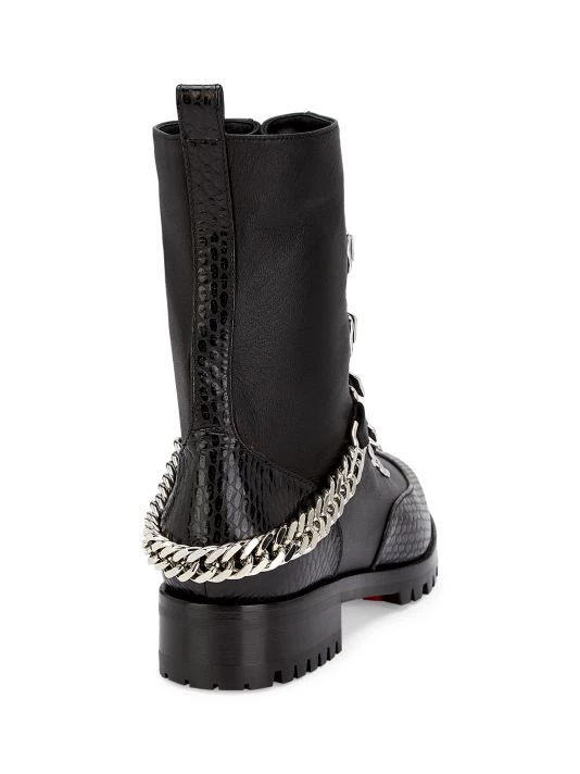 Christian Louboutin Horse Chain-Trimmed Leather Combat Boots - Image 3
