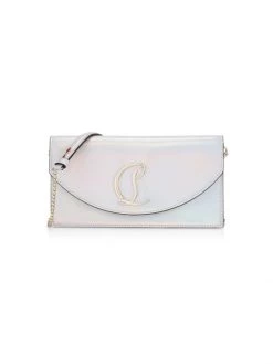 Christian Louboutin Loubi54 Psychic Patent Leather Clutch-On-Strap Bianco Gold